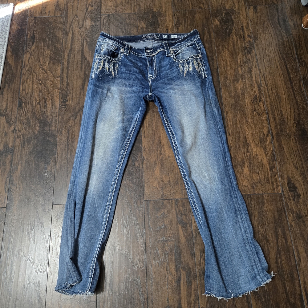 Miss Me Blue Straight Leg Jeans with Embroidery